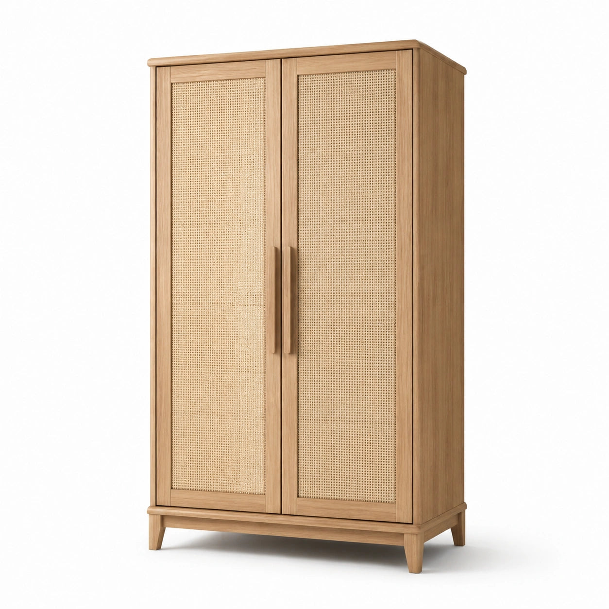 Armadio in legno e rattan, 2 ante beige