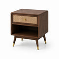 Comodino in Legno di Noce con Cassetto in Rattan