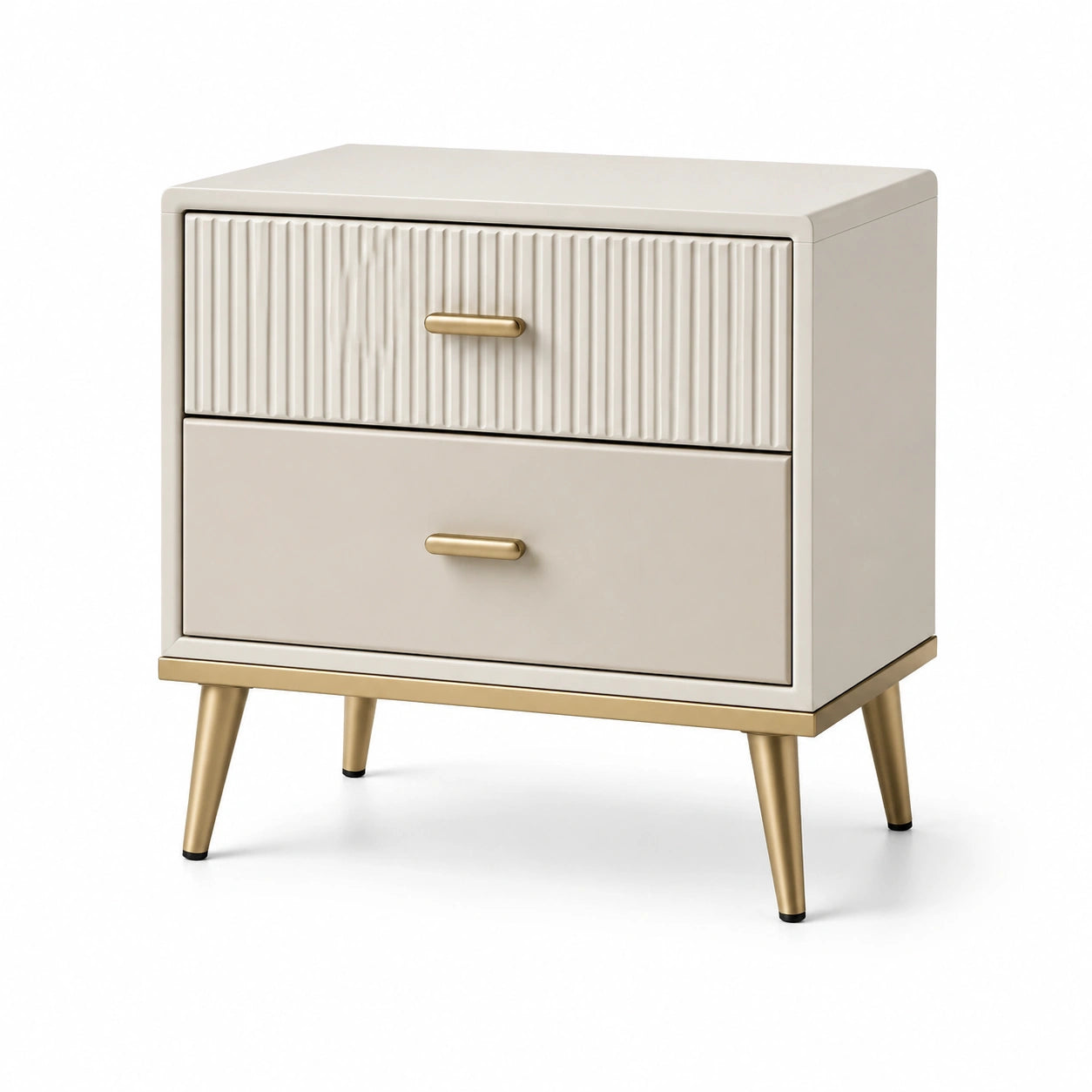 Comodino con 2 Cassetti in Legno e Metallo Verniciato Beige