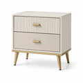 Comodino con 2 Cassetti in Legno e Metallo Verniciato Beige