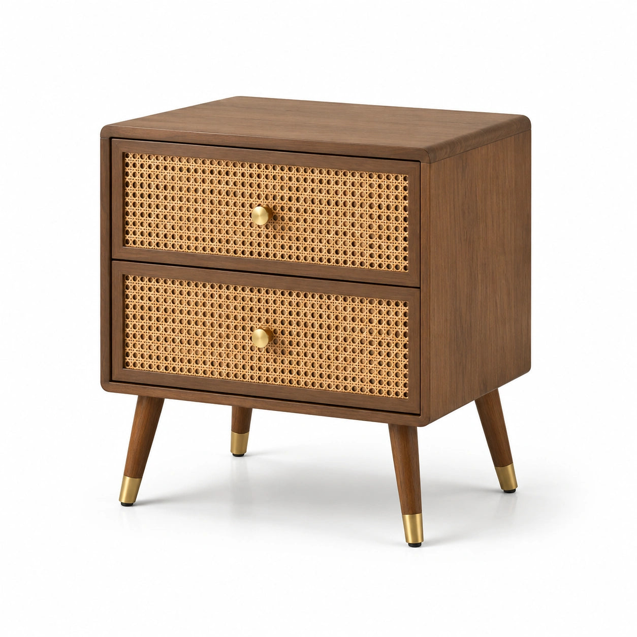 Comodino in legno e rattan marrone