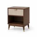 Comodino in Legno con Cassetto in Tessuto e Gambe in Metallo