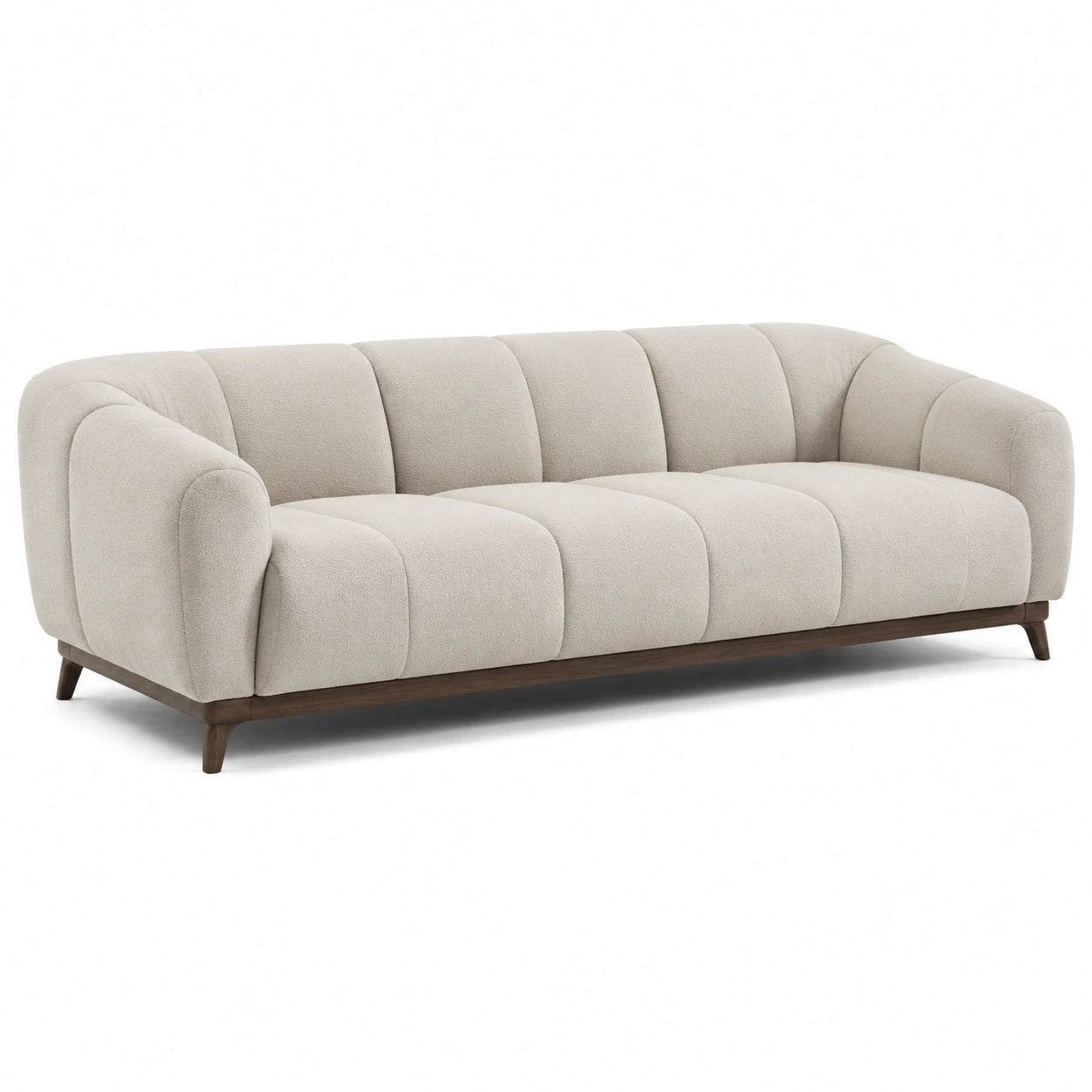 Divano a 3 posti in tessuto boucl¨¦ beige con struttura in legno