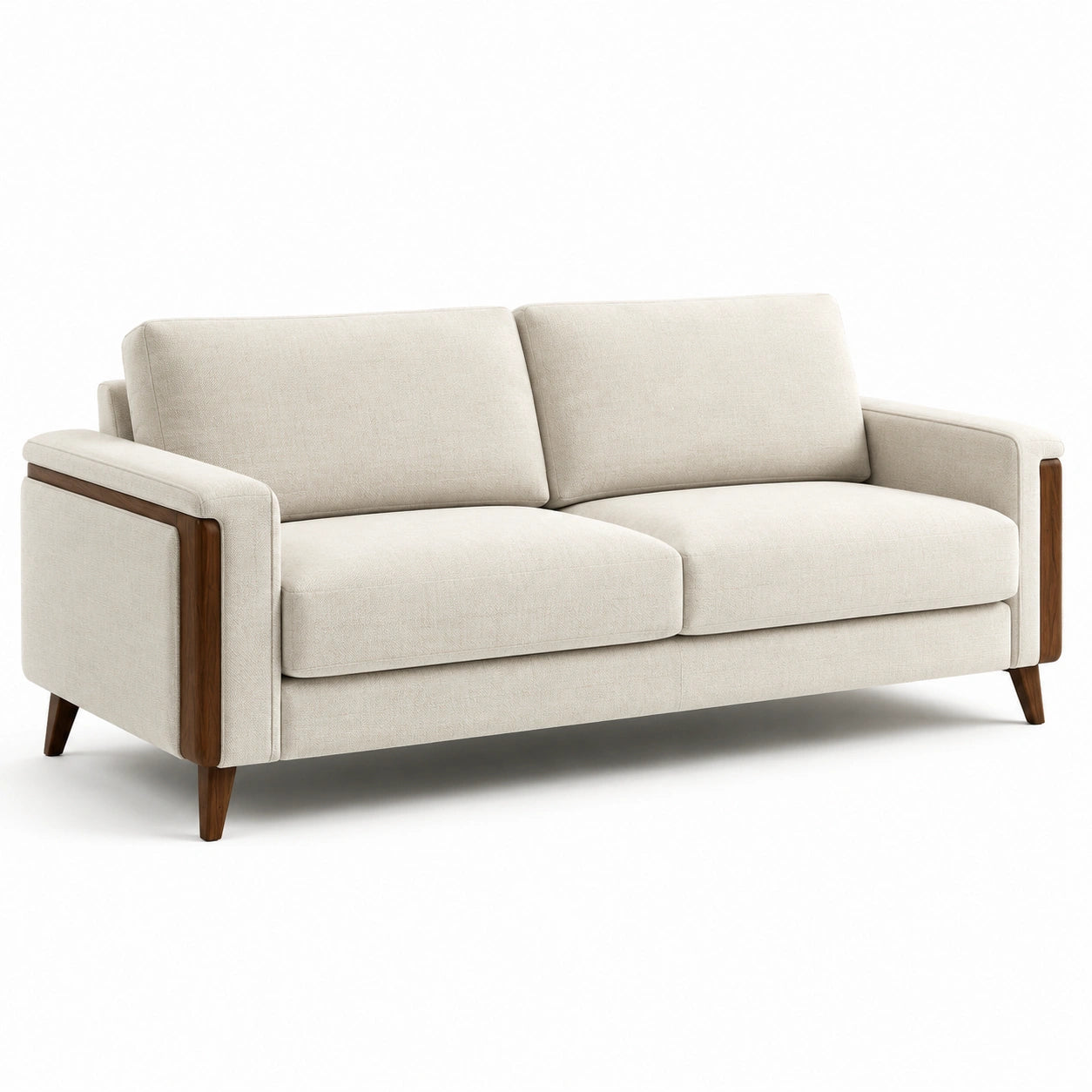 Divano a 3 posti in legno e tessuto beige