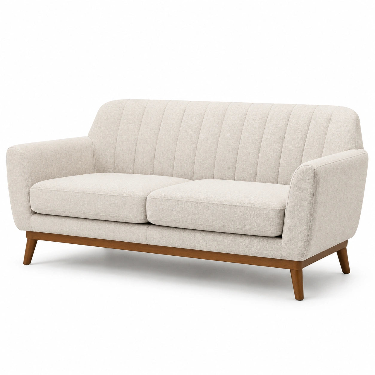 Divano a due posti in legno e tessuto beige
