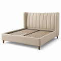 Letto matrimoniale in tessuto beige con struttura in legno 200x160 cm
