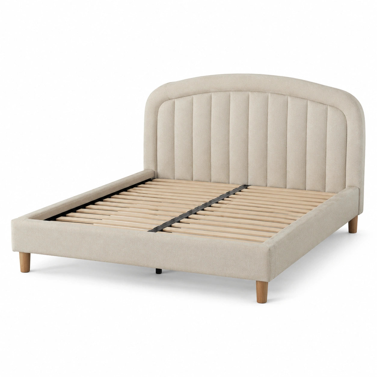 Letto matrimoniale in legno e tessuto beige 160x200 cm