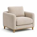 Poltrona in Velluto a Coste Beige con Gambe in Legno