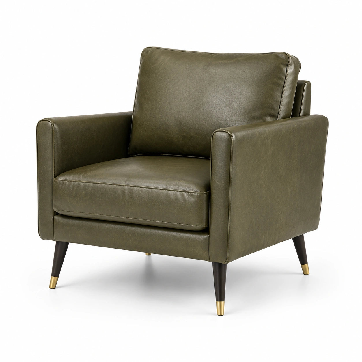 Poltrona in Pelle Sintetica Verde con Gambe in Legno