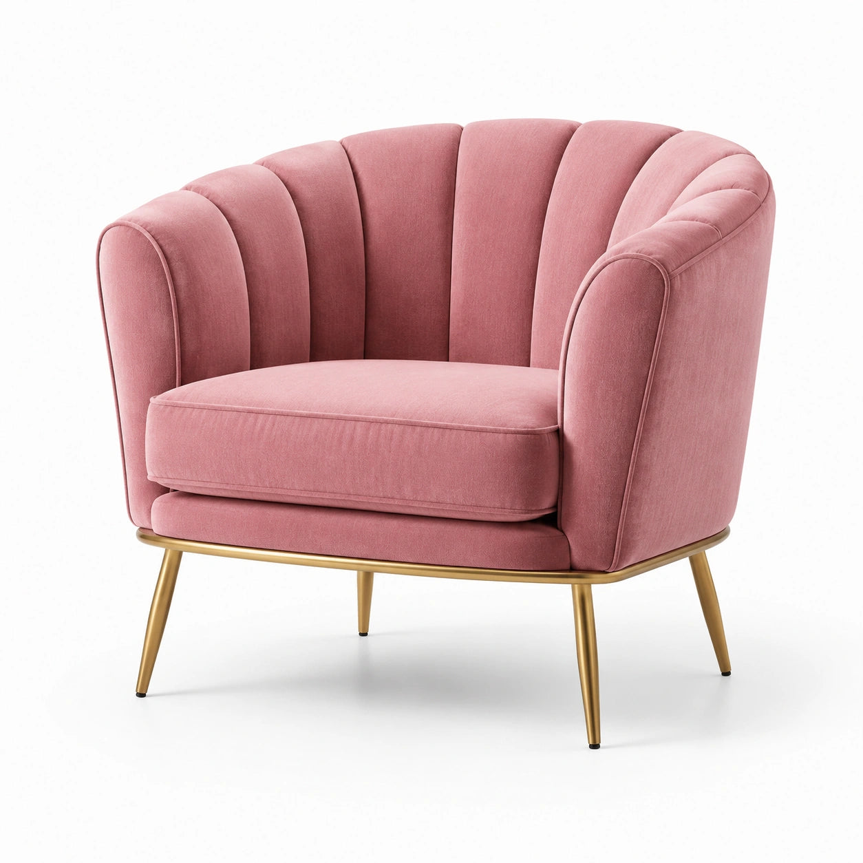 Poltrona in velluto rosa con gambe in metallo dorato