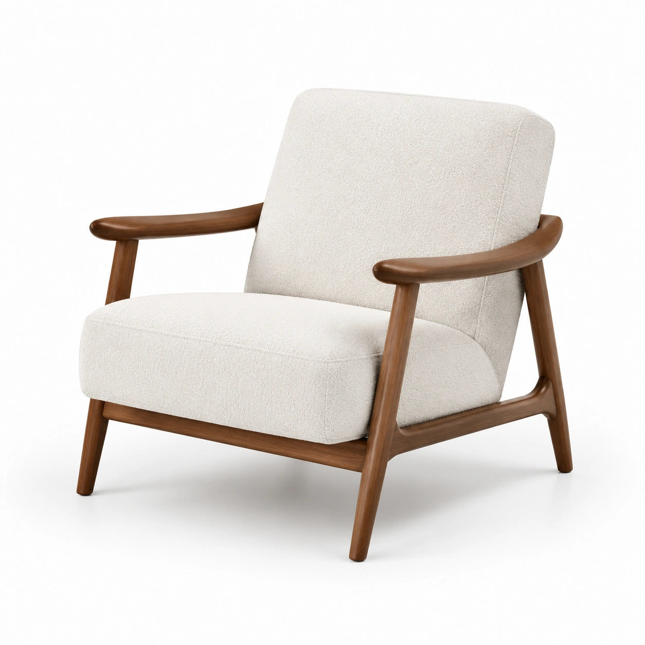 Poltrona in legno massello con tessuto boucl¨¦ beige