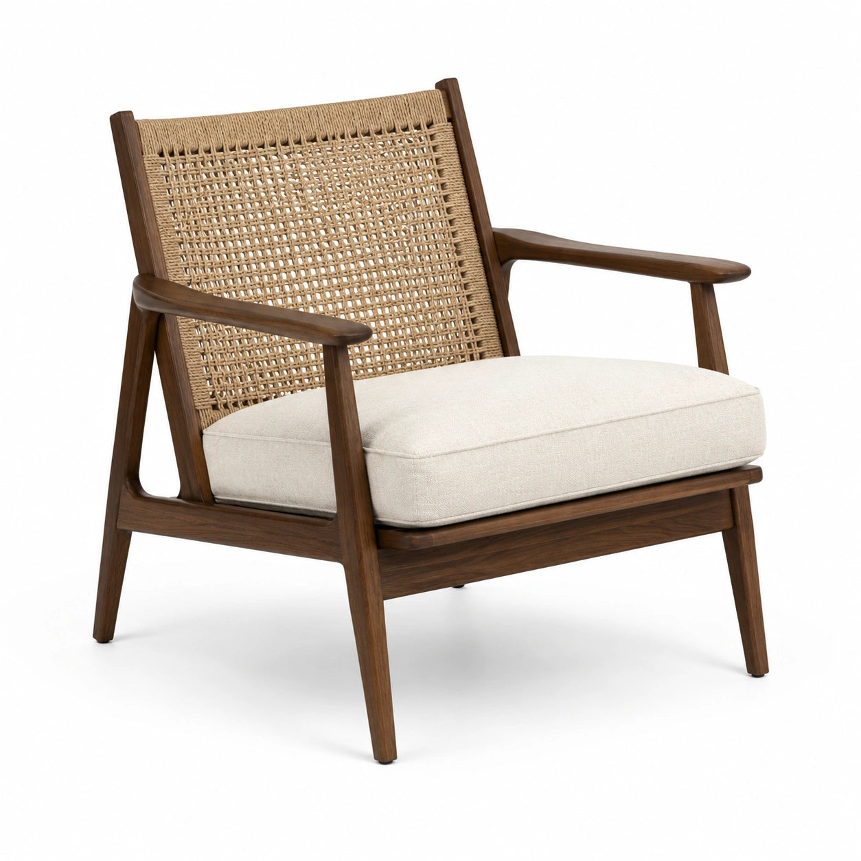Poltrona in Legno di Noce con Schienale in Rattan Naturale