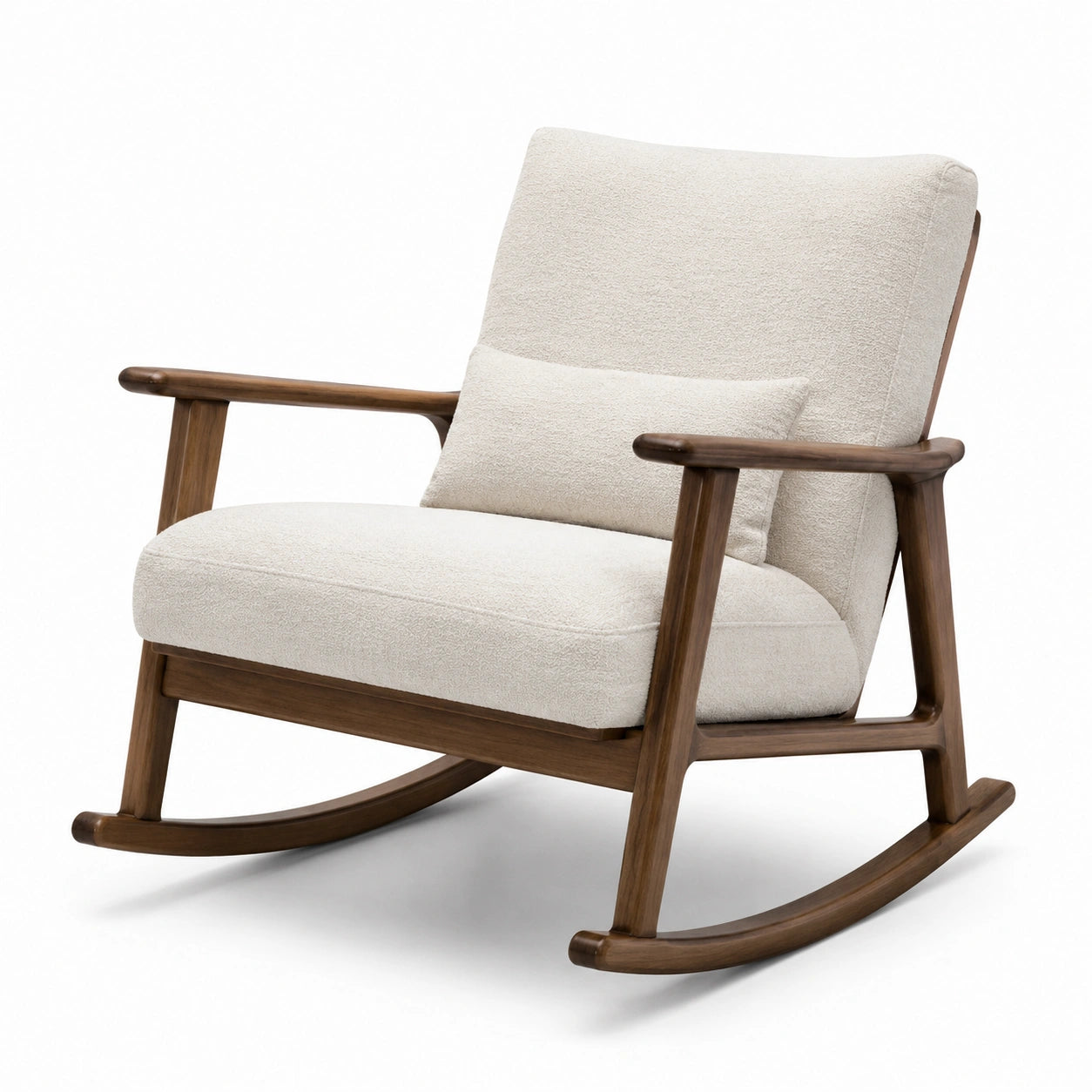 Sedia a dondolo in legno e tessuto beige