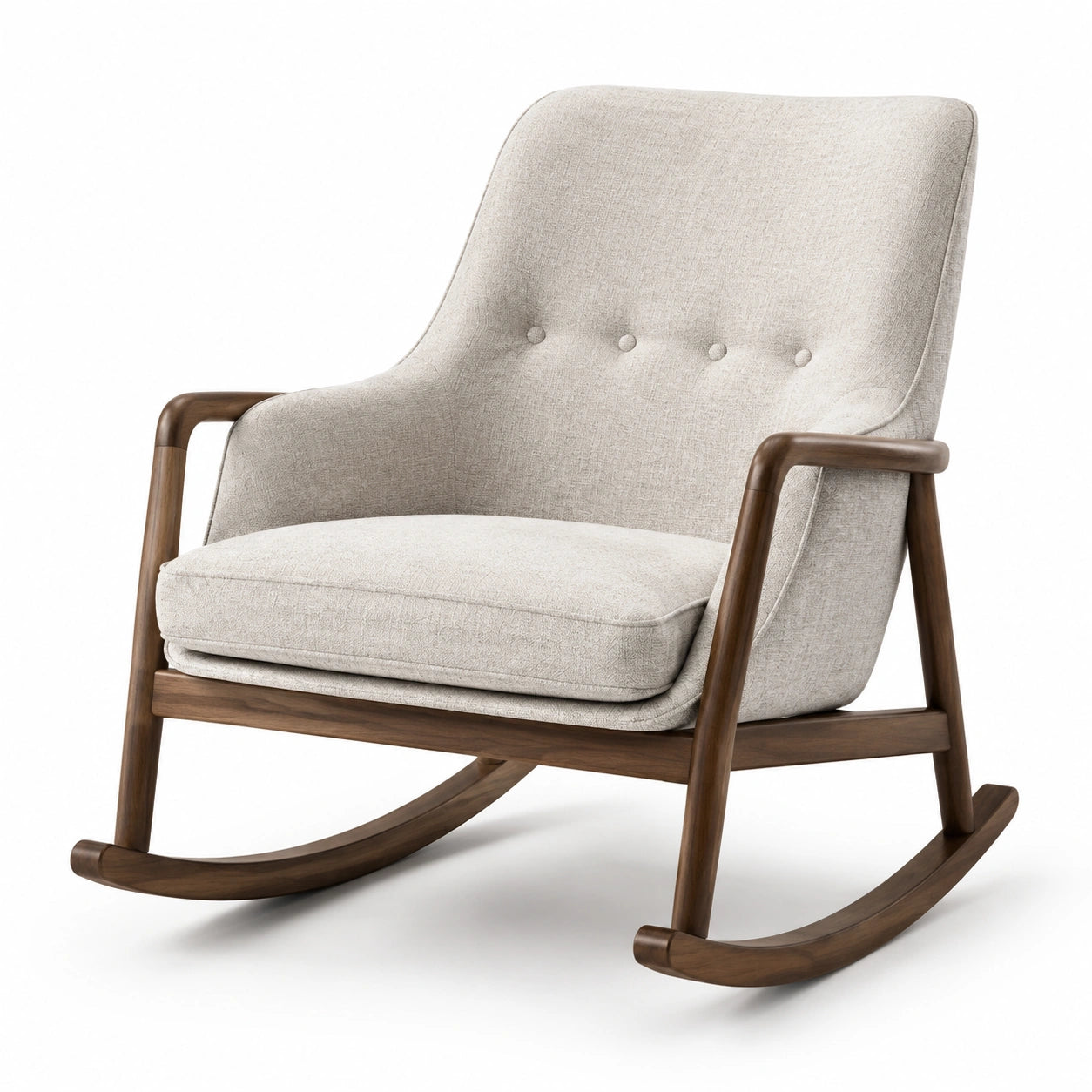 Sedia a dondolo in tessuto boucl¨¨ crema con struttura in metallo e legno
