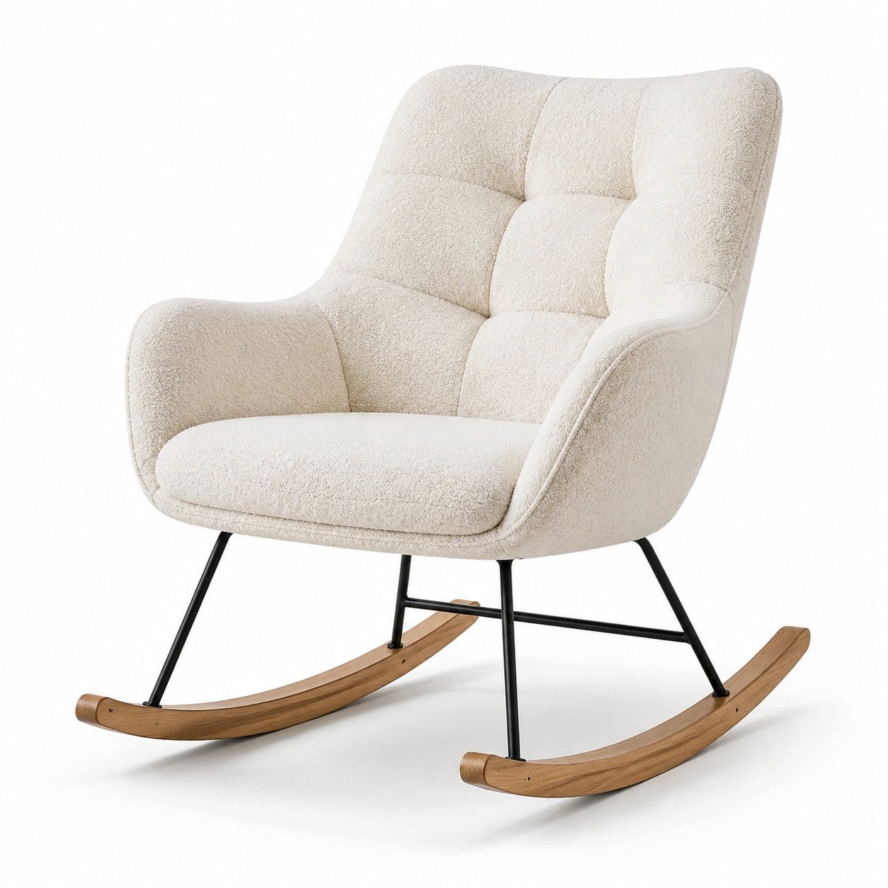 Sedia a dondolo legno e tessuto beige
