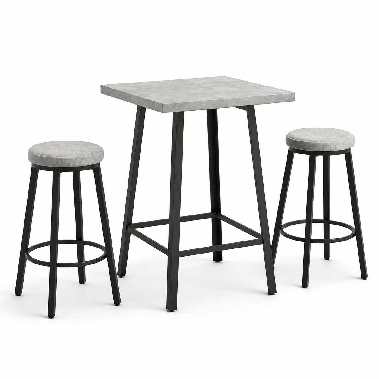 Set da bar con tavolo e 2 sgabelli in legno di acacia e metallo nero